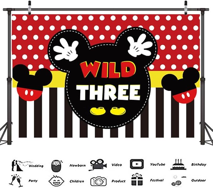 Letromp 191PCS Mickey 3rd Birthday Party Decorations, Boys Wild Three Balloons Arch Garland Kit, Boys Third Bday Backdrop,TableCloth, Tableware for Mickey 3th Birtdhay Party Supplies, Red