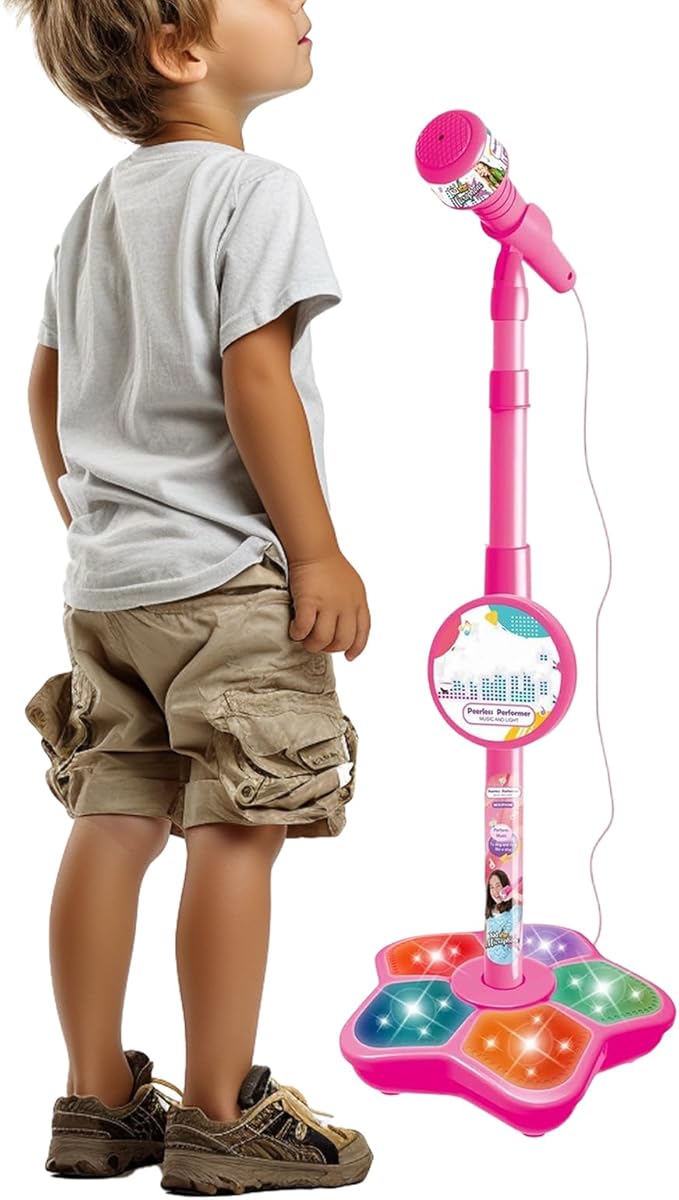 Kids Microphones Singing Portable – LED Lights, Microphone Stand Christmas Birthday, Podcast Recording Party Teen Streaming | Singing Portable LED Lights Toy,Toy Microphone with Stand for