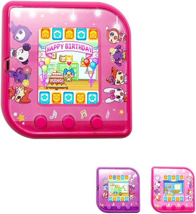 Virtual Electronic Pocket Pets for Kids - Super Cute Retro Digital Pixel Nostalgia for Girls 6 Years+, 12 Cartoon Characters Mascotas, Handheld, Mini Console Pet Machine Toys, 6.5*6.5*3cm (Pink)
