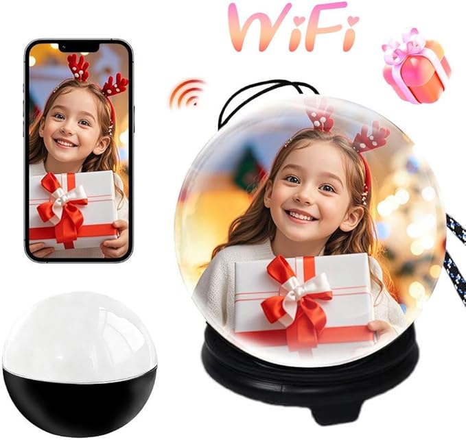 2.7" Crystal Ball, Video Play Electronic Ball, WiFi Connected Round 3D Orb Memory Balls Playing Videos and Pictures DIY Xmas New Year Gift 48GB for Anniversary Birthday Electronic Photo Albums(Black)