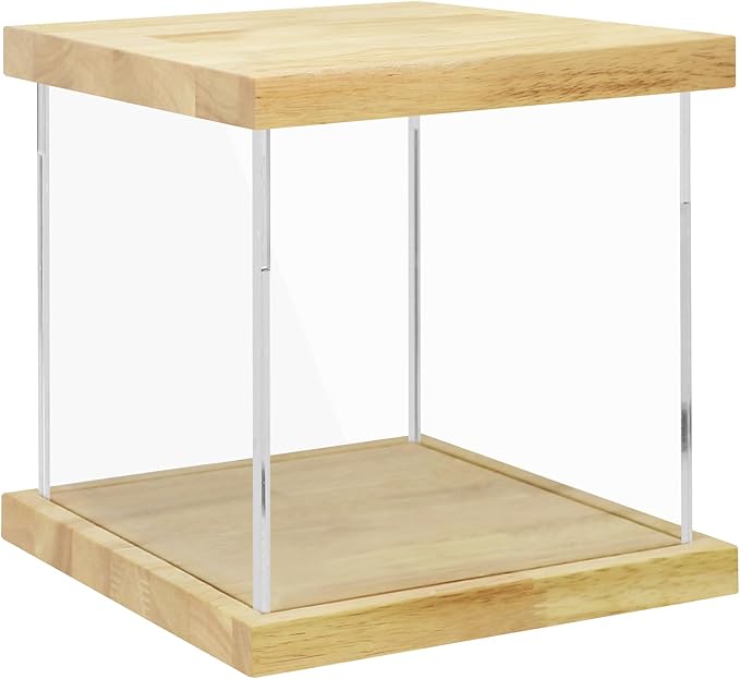 BenchPro Clear Acrylic Display Case for Trophy, Collectibles, Assemble Cube Display Box Stand Dust Proof Protection Showcase for Action Figures Toys. (1" Thick Wood, 10" H x 10" L x 10" D)