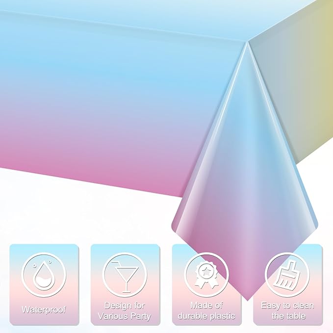6 Pack Pastel Rainbow Plastic Tablecloth Party Decorations, Pastel Disposable Table Covers for Rectangle Tables, Rainbow Table Cloth for Birthday Baby Shower Wedding Party Supplies, 54x108Inch