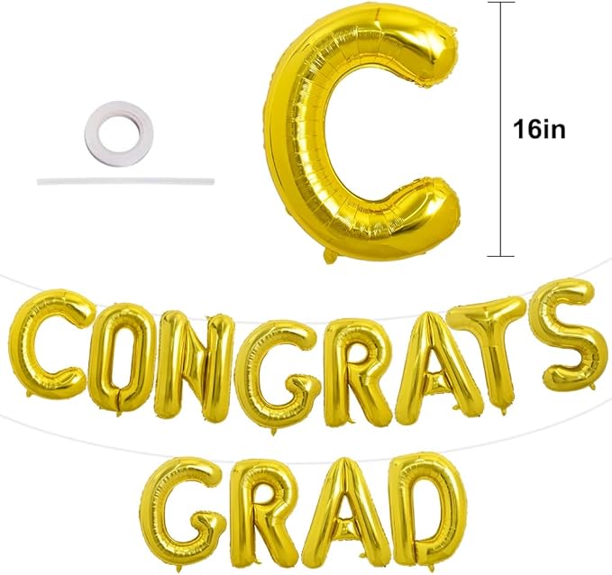 TONIFUL 2026 Congrats Grad Balloons - 16 Inch Gold Congrats Foil Balloons Banner Reusable Material for Graduation Party Graduate Congratulations 2026 Congrats Grad Decorations