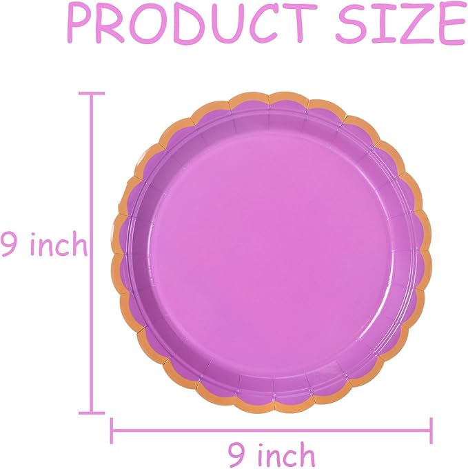 96 Pcs Purple Scalloped Party Paper Plates, 9 Inch Cute Purple Disposable Birthday Lavender Dessert Baby Bridal Shower Cake Paper Plates for Party Bridal Baby Girl Shower Wedding Supplies