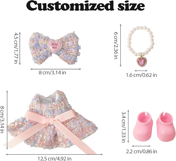 Clothes Compatible with LABUBU Doll - 4PCS Sweet Pastel Set, 17cm Doll Clothes Designer Outfit for Fairy Tales Theme, Cute Stylish Accessories for Labubu, No Doll (Cotton Candy Princess)