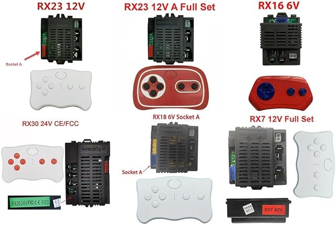 2.4G RC Remote Control Receiver 6V 12V 24V Electric Motor Controller Compatible for Children Electric Toy Car with Battery Installation Instructions(RX18 A 12V Full set red)