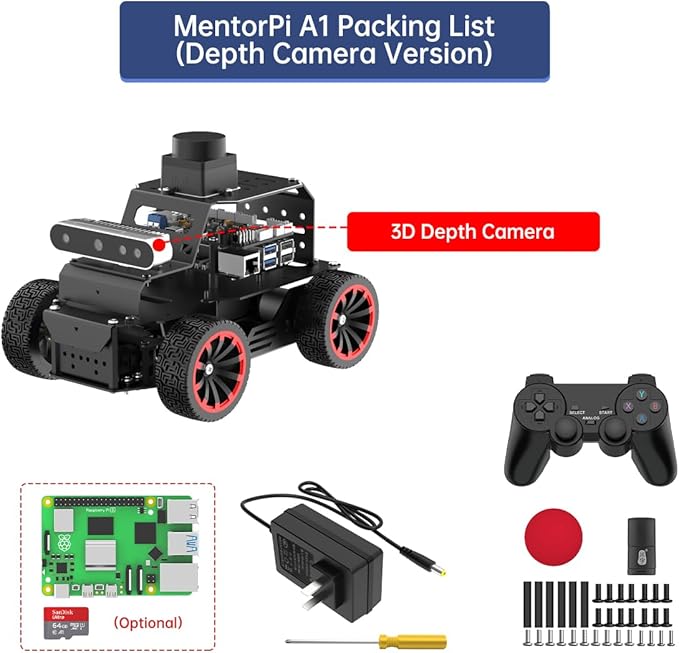 HIWONDER Robot Car with ChatGPT Large AI Models, 3D Depth Camera Ackermann Chassis ROS2-HUMBLE Lidar SLAM Mapping Navigation Autonomous Driving, MentorPi A1 Standard Kit with Raspberry Pi5 4GB