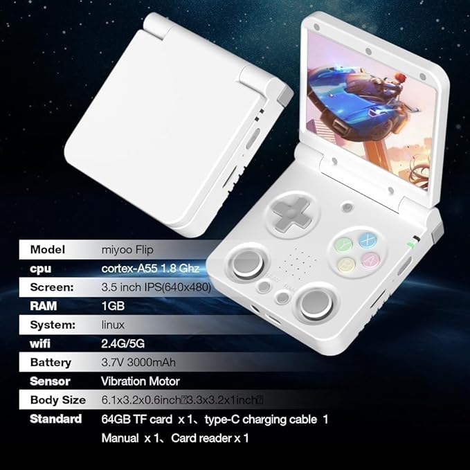 Miyoo Flip V2 Retro Handheld Game Console, 3.5'' IPS Display, RK3566 Chip, Dual Joysticks, HDMI & WiFi, 3000mAh Battery, Portable Emulator Console for Classic Games (Yellow-No Memory Card)