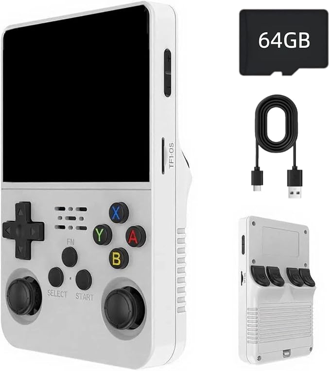 R36HD Retro Handheld Game Console-Linux System,3.5”IPS Screen Retro Gaming Console,Built-in 64GB Memory Retro Game Console,3500mAh Battery,Portable Video Gaming Console -White