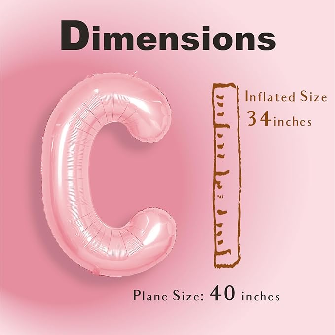 SUWEN 40 Inch Pink Large C Letter Balloons Big Foil Helium Letter Balloons A-Z Jumbo Mylar Happy Birthday Party Decorations for Girl Anniversary Party Supplies