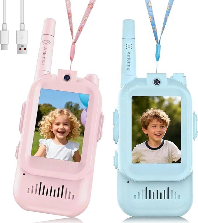 Toys for 3-12 Year Old Boys Girls, Rechargeable Video Walkie Talkie for Kids, 11 Channels 2 Way Radio Toy with Voice Effect, Birthday