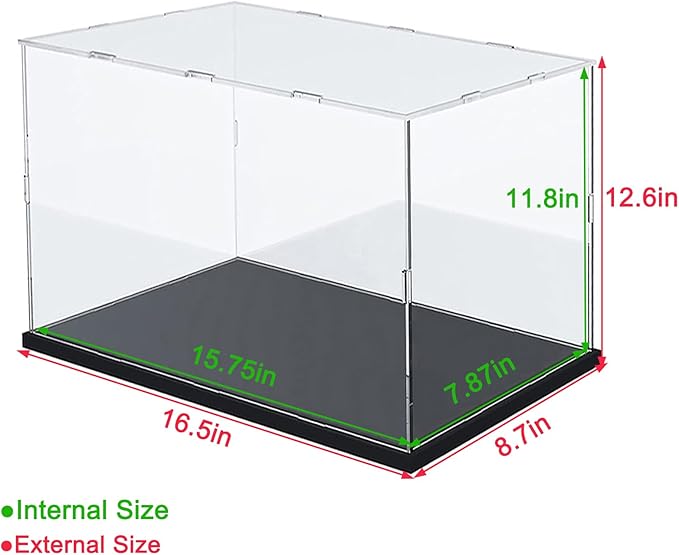 Thickened Clear Acrylic Display Case for LEGO 21062 Trevi Fountain for 42179 Planet Earth and Moon in Orbit 72037 42691 Collectibles, Transparent Box Dustproof with Light, Black Inside 15.7x7.9x11.8in