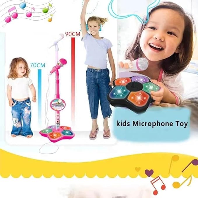 The All-in-One Microphone Toy, Kids Karaoke Microphone with Stand with Colorful Lights, Echo Effects, Adjustable Stand, Fun and Easy-to-Use, Christmas Birthday Gifts for Little Singers (Pink 1Pc)
