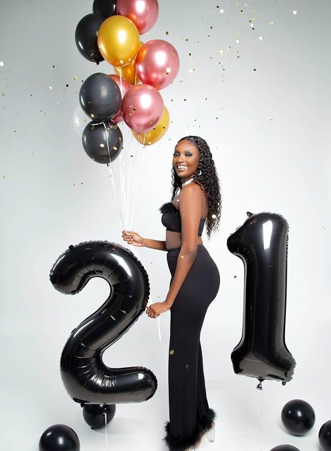 40 Inch Black Number 2 Balloon, Giant 2 Number Balloons for 2nd Birthday Decorations, Party Supplies for Baby Boy Girl, Black Party Decor