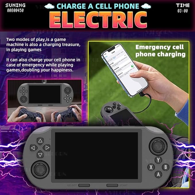 SF3000 Retro Handheld Game Console 4.5inch IPS Screen 854*480 Portable Video Game Console Linux System 128G Support Emergency Charging&E-Book Readers (only Console)