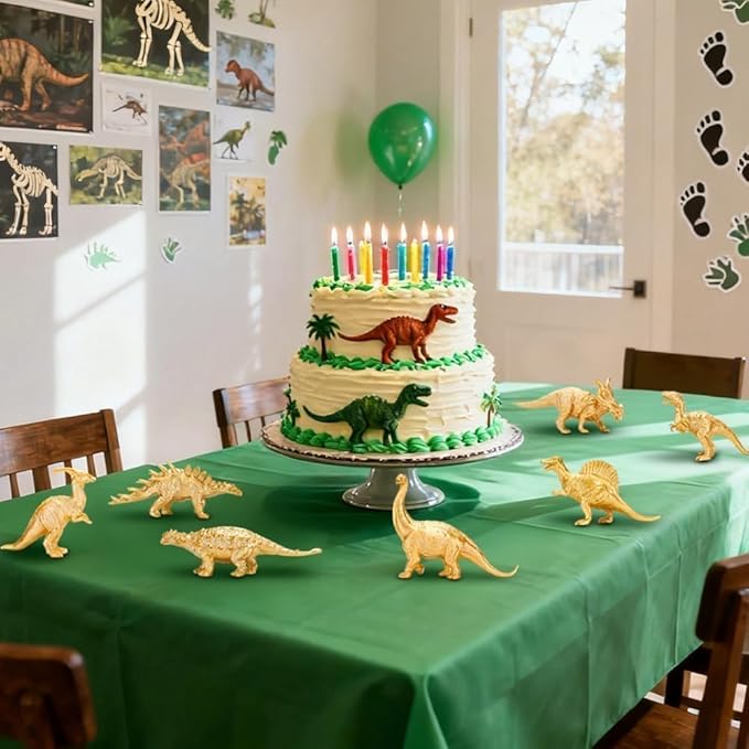 BOLZRA Metallic Gold Plastic Dinosaurs Figurine Toys, 12PCS Golden Dinosaur Figures for Boys Girls, Baby Shower, Bridal Shower Decorations, Kids Dino Themed Birthday Party Supplies Cake Topper