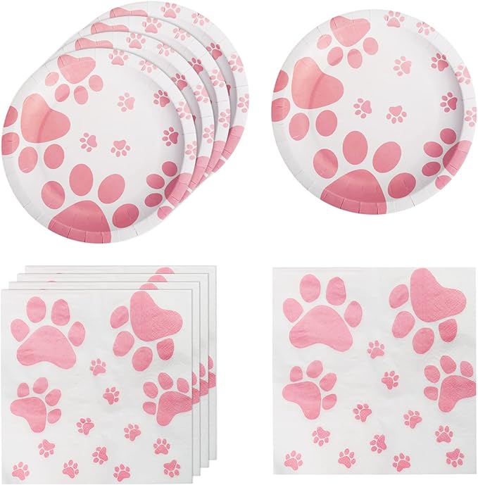 Dog Birthday Party Supplies,Paw Print Party Supplies,Paper Plates Napkins,Puppy Birthday Decorations for Kid
