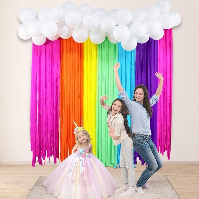 Rainbow Party Backdrop with Balloon Garland, Rainbow Cloud Birthday Photo Backdrops Props Booth Rainbow Balloon Arch Kit for Kids Rainbow Birthday Decorations Baby Shower Photography