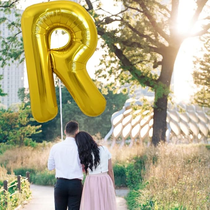 TONIFUL 40 Inch Large Gold Letter R Balloons, Foil Mylar Big Balloons for Birthday Party Anniversary Supplies Decorations