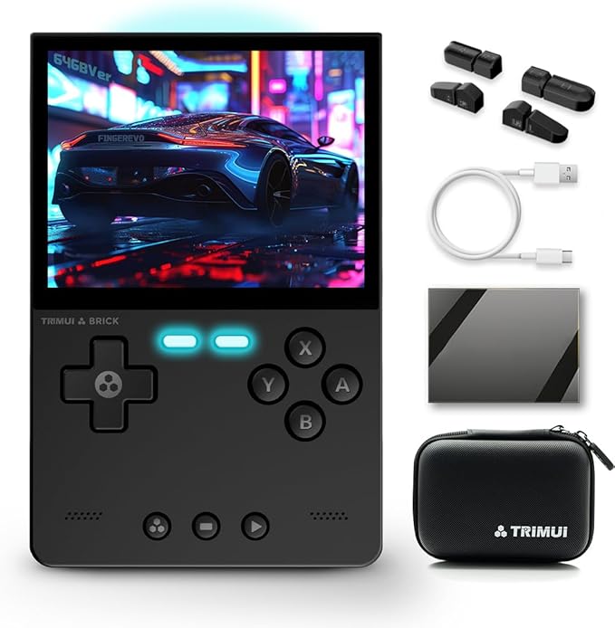 Trimui Brick Handheld Game Console 3.2-inch 1024 * 768 IPS Screen 3000mAh Trimui-brick Opensource System with Portable Case and Screen Protector Black