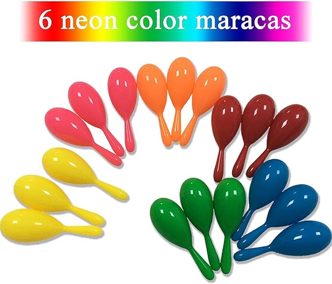 24pcs Mini Maracas for Kids Mexican Fiesta Party Favors Plastic Maraca Shakers Noisemaker for Cinco de Mayo Day of the Dead Fiesta Mexican Themed Birthday Valentine's Day Party Supplies Boys Girls