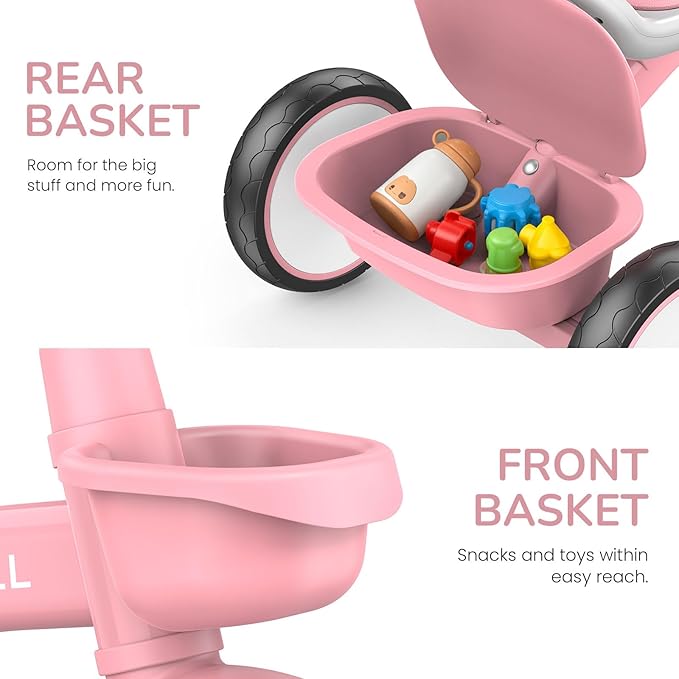 Umatoll Toddler Tricycle for 18 Month to 4 Year Old Girls,Toddler Bike Toys with Adjustable Seat&Light-Up Wheels,Birthday Gift for Age 2-3 (Pink)