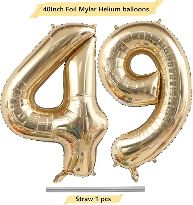 40 Inch Light Gold 49 Numbers Balloons White Gold Giant 49 Foil Mylar Helium Large Digital Balloon Champagne Gold Birthday Jumbo Balloons 49th or 94rd Anniversary Party Decorations Supplies