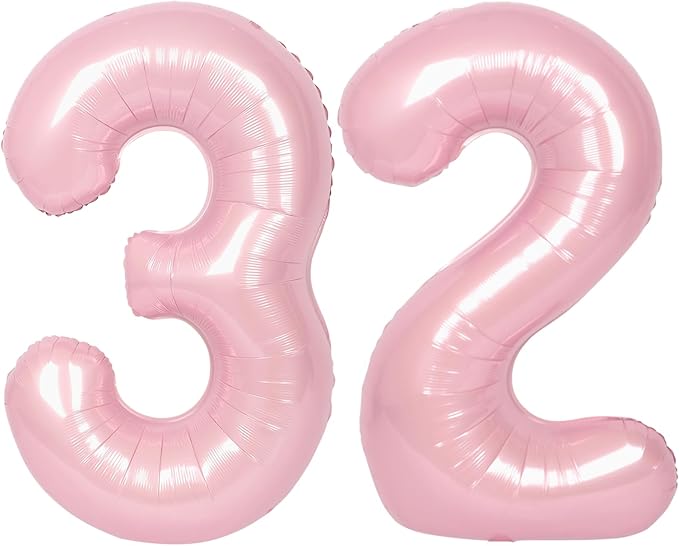 SUWEN 40 Inch Large Pink 32 Balloon Numbers Big Foil Helium Number Balloons 0-9 Jumbo Happy 32nd Mylar Birthday Party Decorations for Women 23 Anniversary Party Supplies