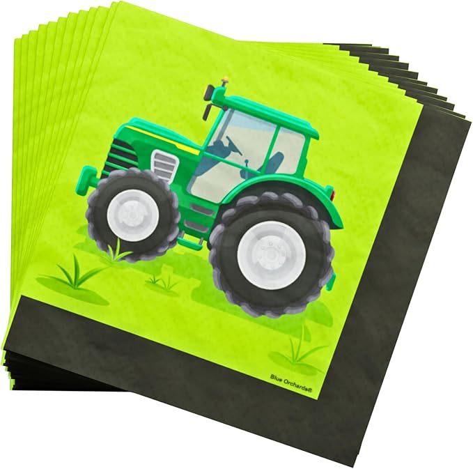Blue Orchards Tractor Party Plates and Napkins (52 pieces for 16 Guests) - Farm Animal Party Supplies, Tractor Theme Baby Shower