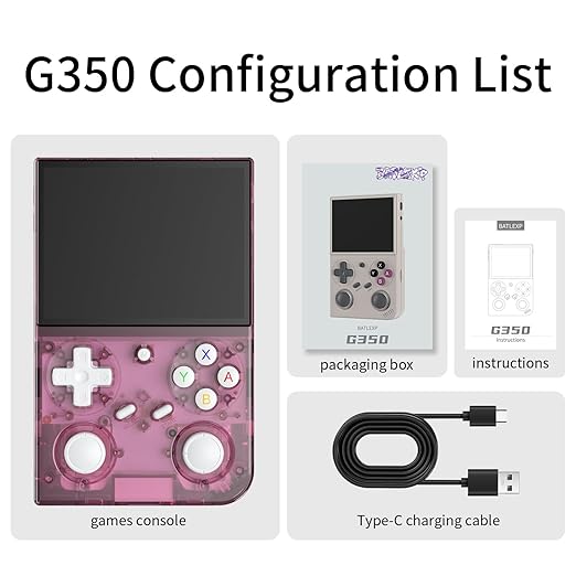 G350 Retro Handheld Game Console , G350 Retro Gaming Console 3.5'' IPS Screen Linux System Built-in 64G TF Card 20+Emulators Pre-Installed 4371 Games Retro Game Console with 3200mAh Battery Pink