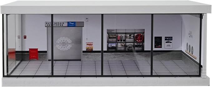 1/64 Diorama Car Garage, LED Lighting City Showroom, 1/64 Scale Diecast Car Parking Lot Storage, Scene Display Model Collection Gift (Repair Shop)