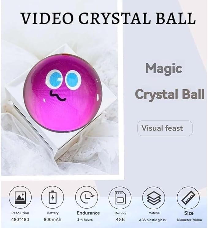 2.7" Crystal Ball Video Player, Memory Orb, Personalized Digital Memory Display, Uploadable Videos & Photos, DIY Gift for Anniversary, Birthday (Orange)