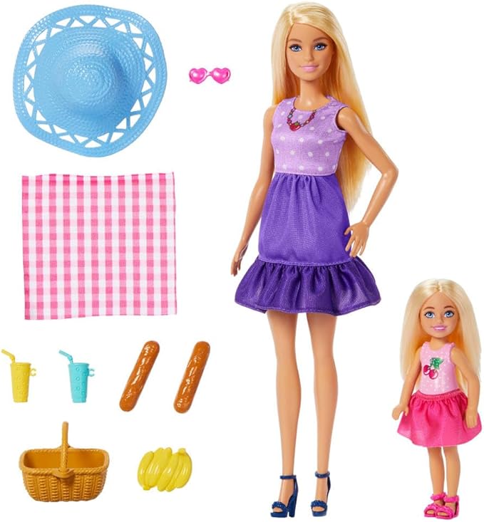 Barbie Family & Friends Dolls & Accessories Playset, Picnic-Themed Playset with Fashion & Small Dolls, Plus 9 Pieces Including Food
