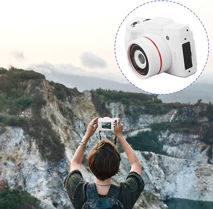 White Digital Camera - 16Mp Vlogging Camera 2.4 Inch Display Screen Light Frequency 60HZ/50HZ for Teens Adults