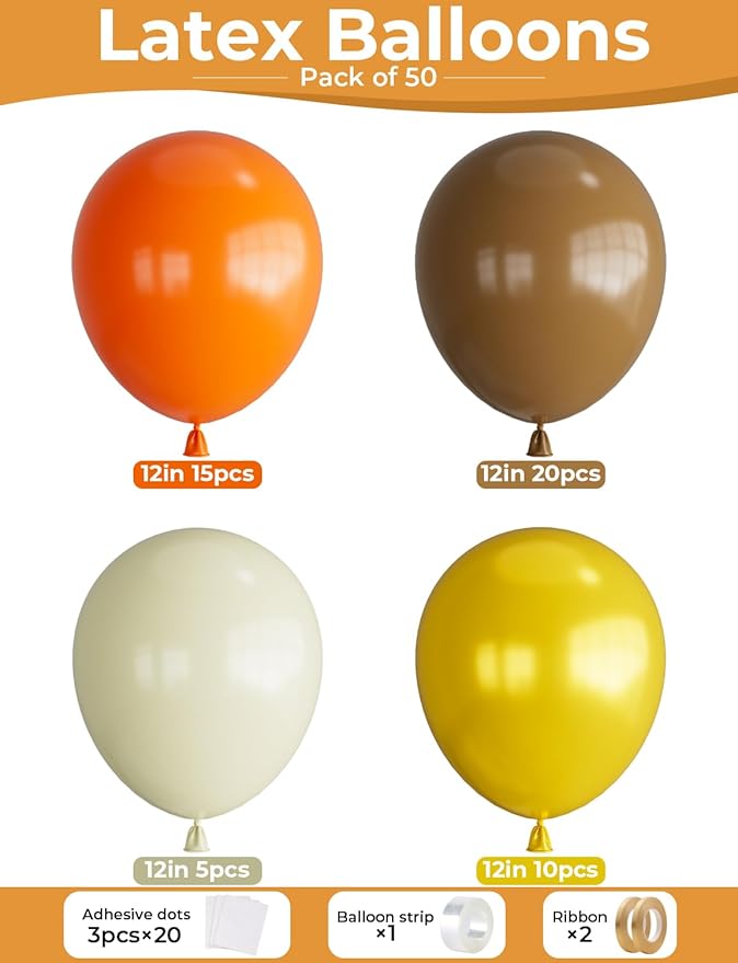 Fall Balloons - 12 Inch Thanksgiving Balloons, 50Pcs Brown Orange Sand Gold Balloons,Fall Color Balloon for Family Dinner, Harvest Festival, Autumn Party & Thanksgiving Decorations
