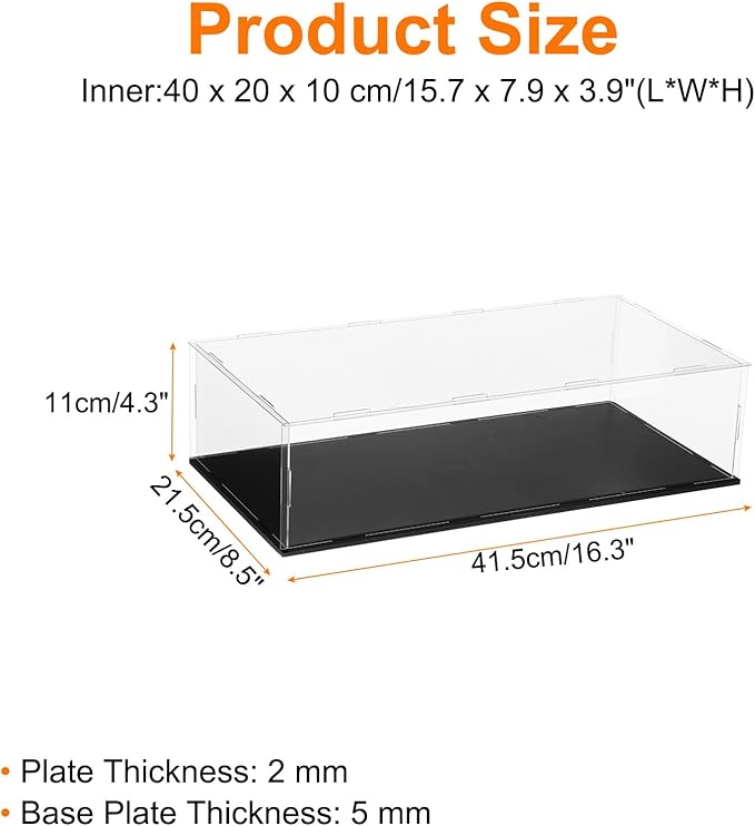 uxcell Acrylic Clear Display Case for Collectibles Self-Assemble Display Clear Boxes with Black Base Dustproof Countertop Storage Box for Collectibles Action Figure, 15.7 x 7.9 x 3.9 Inch