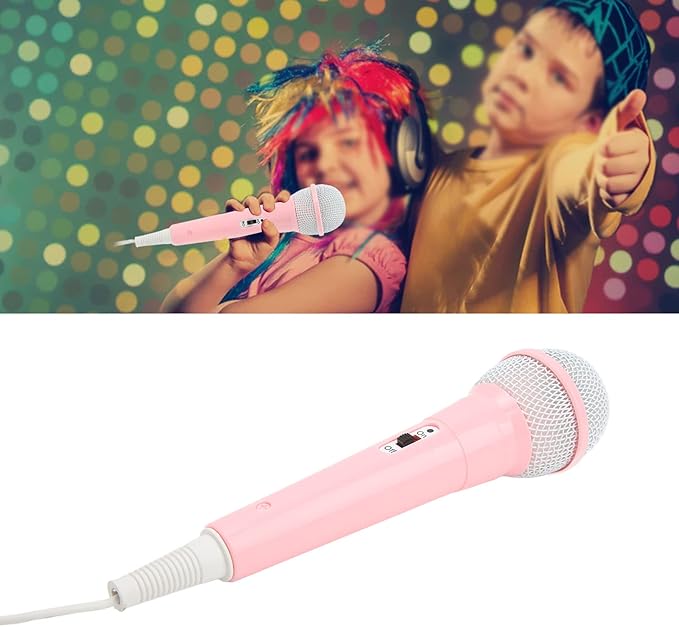 Zyyini Kids Wired Microphone, Pink, 3.5mm Jack, Portable, Lightweight, No Battery, Ideal for Kids Singing Machine, Karaoke, Storytelling, Pink