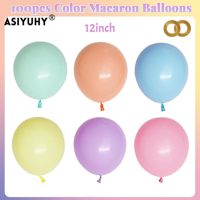 Pastel Balloons 100 Pack 12 inch Pastel Colors Latex Party Balloons for Birthday Rainbow Party Baby Shower Wedding Decorations
