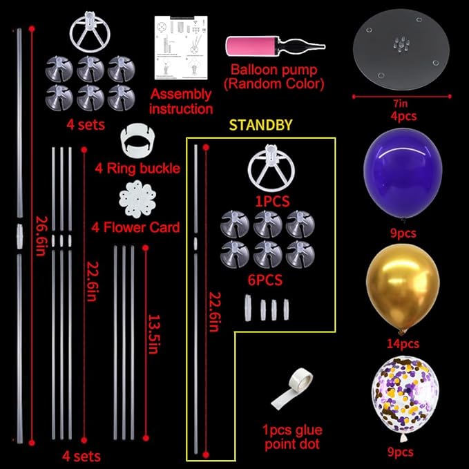 TONIFUL Purple Gold Balloon Centerpieces for Table,Balloon Stand Kit for Graduation Decoration 2026 Class of 2026 Party Decorations,Retirement,Anniversary,Birthday Decorations (4 Set)