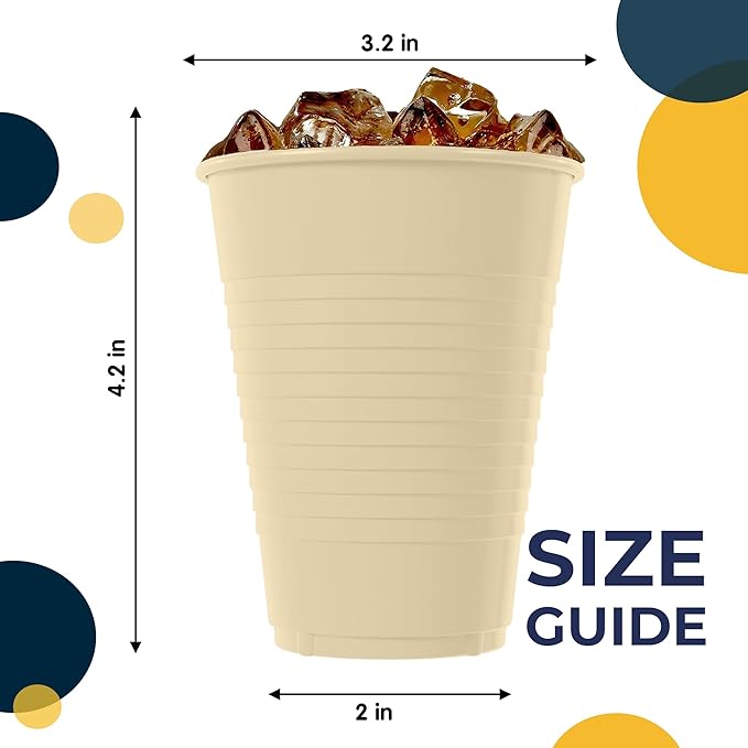 Exquisite Party Solids 12 Oz Ivory Plastic Cups For Party Supplies 50 Pack | Ivory Disposable Cups Plastic | Disposable Drinkware For Parties, Events & Everyday