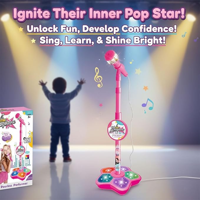 The All-in-One Microphone Toy, 2026 New Kids Karaoke Machine Toys with Adjustable Stand, Colorful Lights, and Echo Effect, for Boys and Girls Christmas Birthday (2PCS A)
