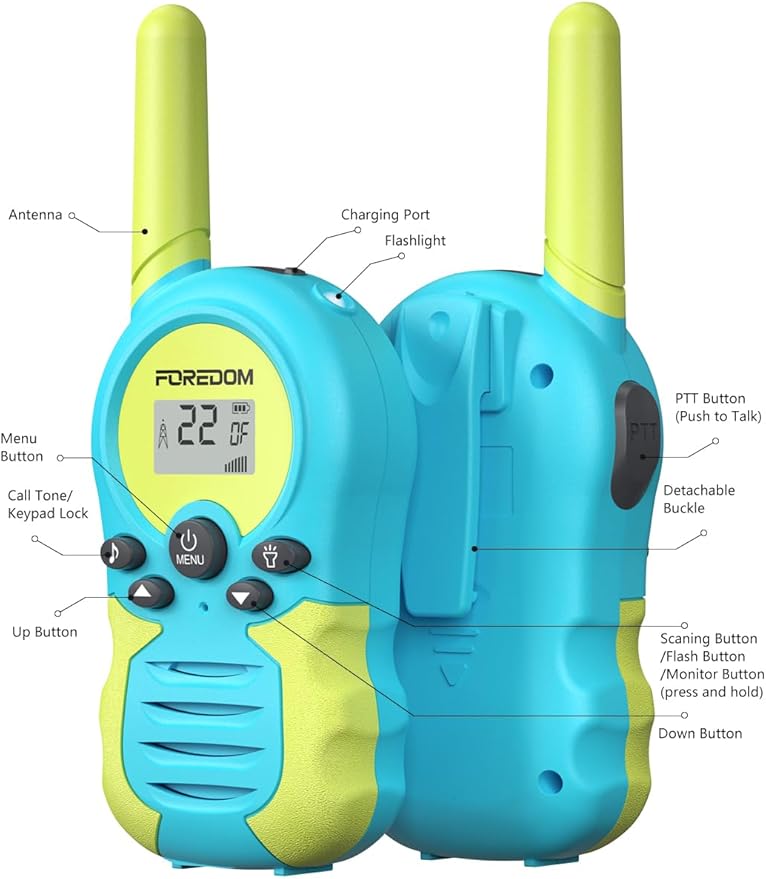 FOREDOM Rechargeable Walkie Talkies for Kids Walkie Talkies Long Range for Boy & Girl Age 3 Years and Above Birthday Toys - 2 Pack