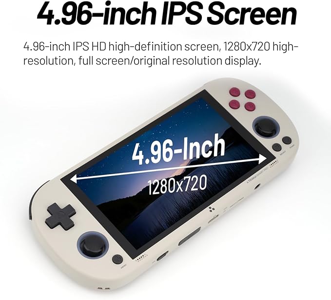 HANHIBR Trimui Smart Pro Handheld Game Console 4.96-Inches Display Game Console, Linux System with Allwinner A133P Processor Built-in 64G TF Card Gray