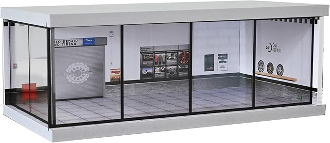 1/64 Diorama Car Garage, LED Lighting City Showroom, 1/64 Scale Diecast Car Parking Lot Storage, Scene Display Model Collection Gift (Repair Shop)