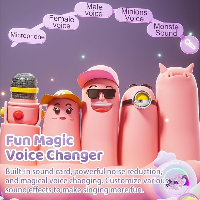 EVADA Kids Karaoke Microphone Machine My Little Pony, Wireless Bluetooth Sing Speaker with Colorful LED, Rechargeable Portable Mini Mic Toy Gift for Girls Christmas New Year Birthday Party Gift, Pink