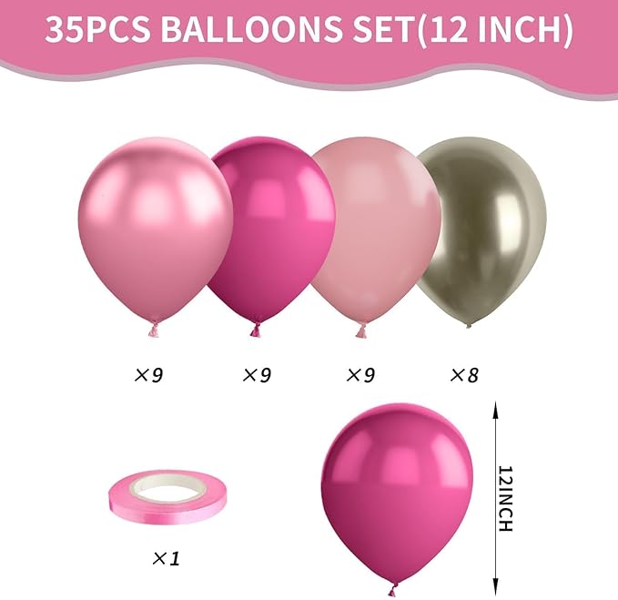Blush Pink Balloons, 12 Inchs Dusty Pink Rose Red Metallic Red Metal Camellia Gold Balloons for Birthday Party Wedding Bridal Shower Decorations