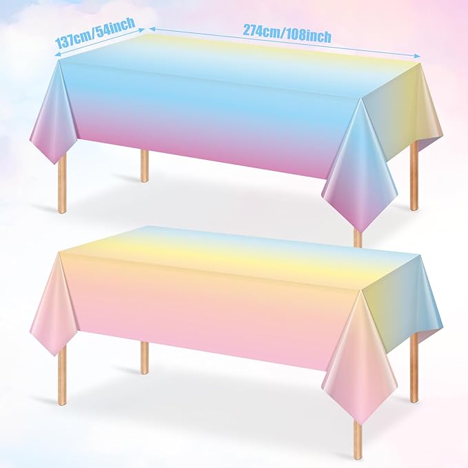 6 Pack Pastel Rainbow Plastic Tablecloth Party Decorations, Pastel Disposable Table Covers for Rectangle Tables, Rainbow Table Cloth for Birthday Baby Shower Wedding Party Supplies, 54x108Inch