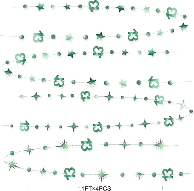 Sage Green 13th Birthday Decorations Number 13 Circle Dot Twinkle Star Garland Metallic Hanging Streamer Banner Backdrop Girls Boys 13 Years Old Birthday Thirteen Official Teenager Party Supplies