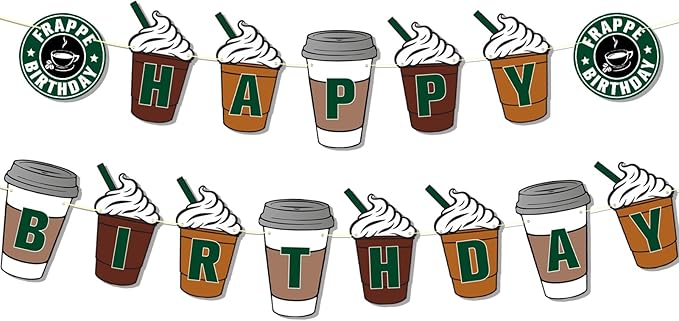 Coffee Party Decorations Frappe Happy Birthday Banner Coffee Cafe Birthday Party Supplies