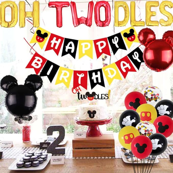 214 Pcs Oh Twodles Birthday Party Decorations, Oh Twodles Balloons Arch Garland Kit, Boys Two Backdrop, TableCloth, Tableware for Red Boys 2nd Birtdhay Party Supplies